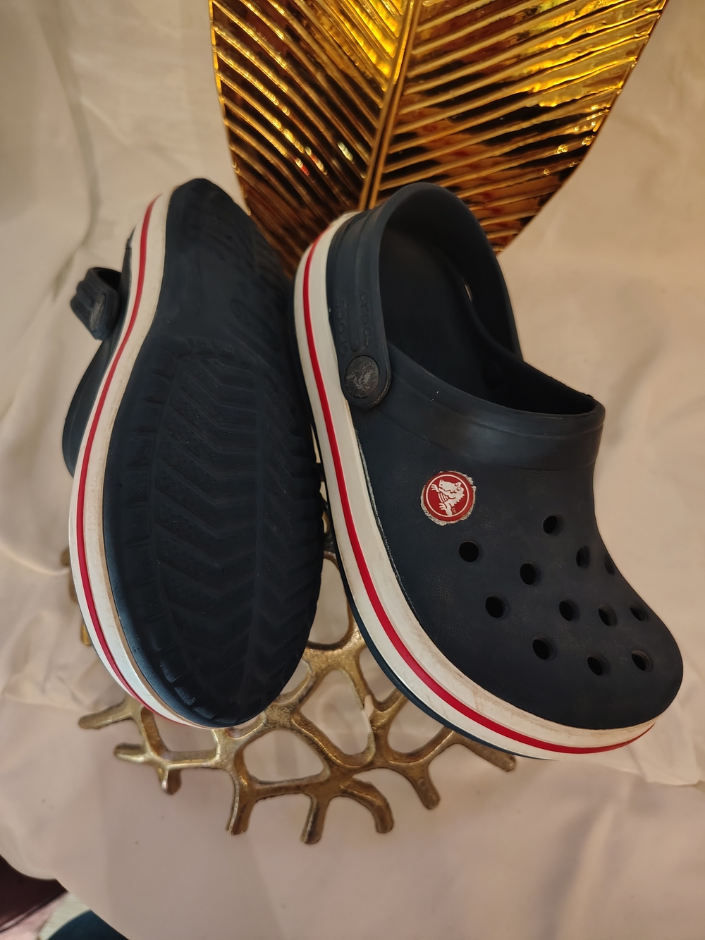 Crocs Classic Clog - Navy with White & Red Trim Size Says "J2" On Bottom